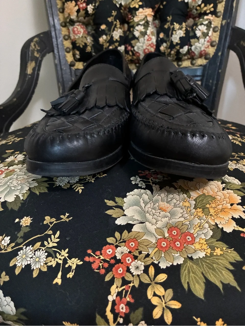 Giorgio Brutini “Naples” Black Woven Tassel Leather Loafers